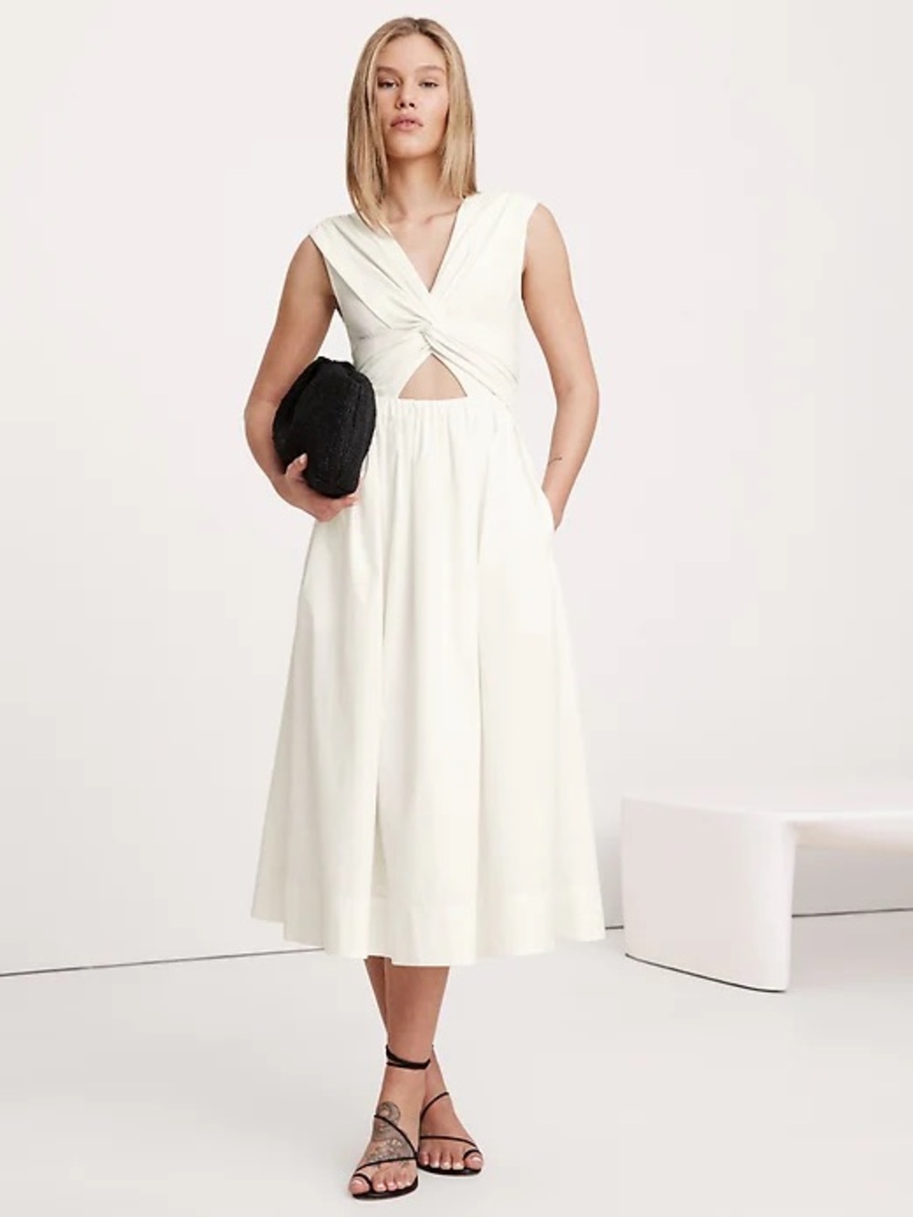 Banana Republic Mixed-Media Cut-Out Midi Dress - Ivory M